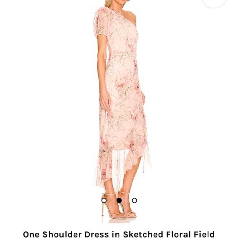 BCBGMAXAZRIA 1 Shoulder Asymmetric Ruffle Pink Floral Midi Evening Dress NWT XL - Picture 2 of 11